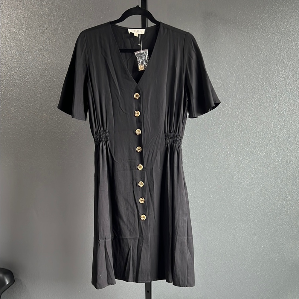Black Sheath Midi Dress with Flutter Sleeves